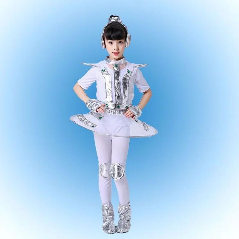 Costume Bambini Robot Spazio Stile Futuro Ragazzi Ragazze Abito da Esibizione Alieno Halloween Spettacolo Teatrale Festa Cosplay Vestiti per Travestirsi