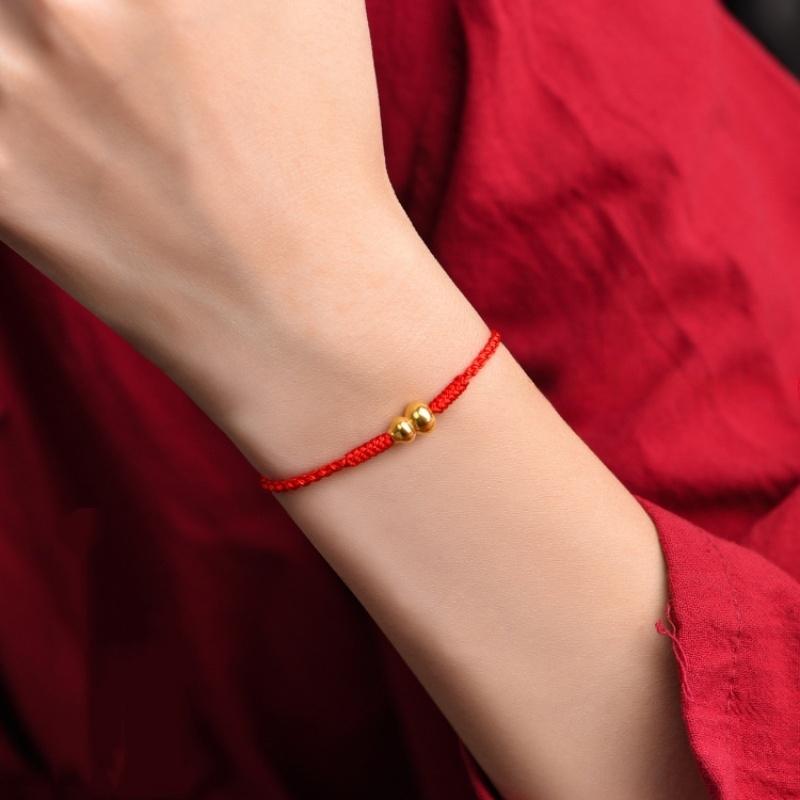 Fashion Handmade Woven Red Rope Bracelet For Couple Lucky Gold Color Calabash Charm Bracelet Good Fortune Bracelet New Year Gift