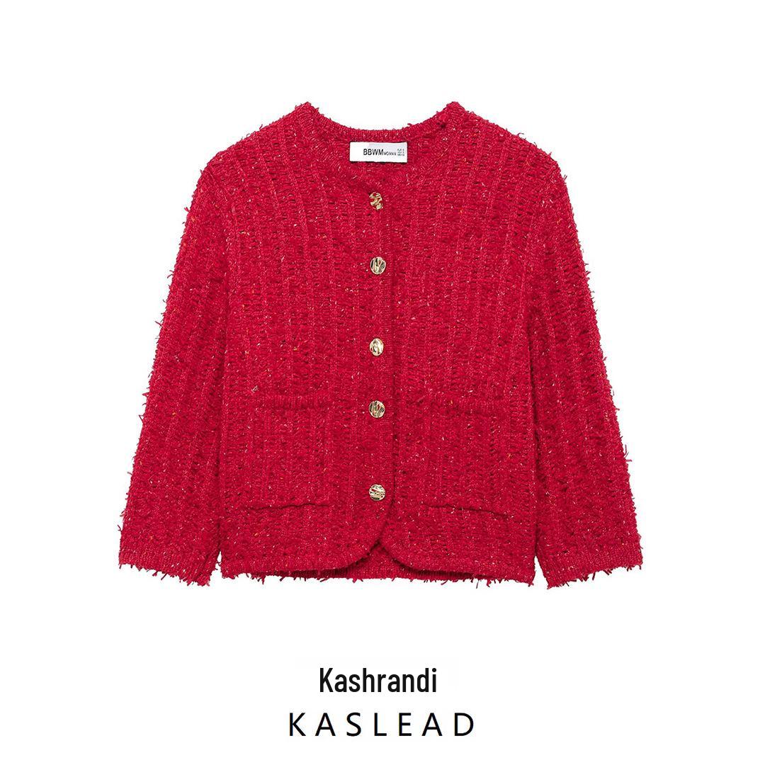 

2025 Spring Women s European-American Style Versatile Knit Cardigan Small червоний