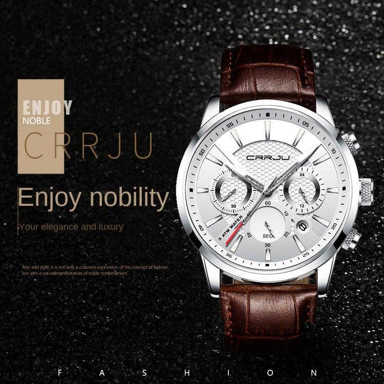 CRRJU-2212L Reloj cronógrafo de seis pines con cinturón Reloj de moda para hombres Reloj de negocios para hombres