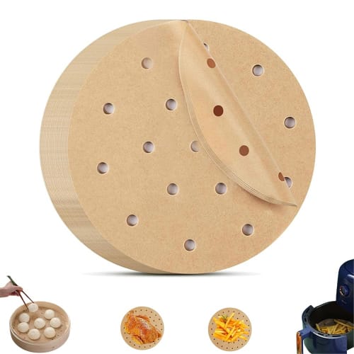 MOCOXYKLXY Engangs Damppapir, Rundt, 18cm Diameter, Pakke med 100, for Kinesiske Dampkokere, Damppapir, Airfryer-papir, Mat Non-Stick (18cm Ro
