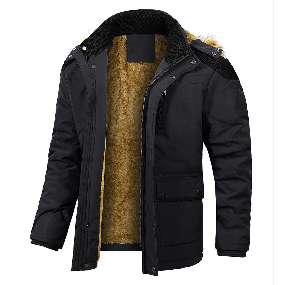 Men's Plus Size Hooded Winter Cotton Jacket with Fur Collar