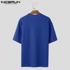 INCERUN Men Round Neck Short Sleeve Tops Solid Color Texture T-shirts