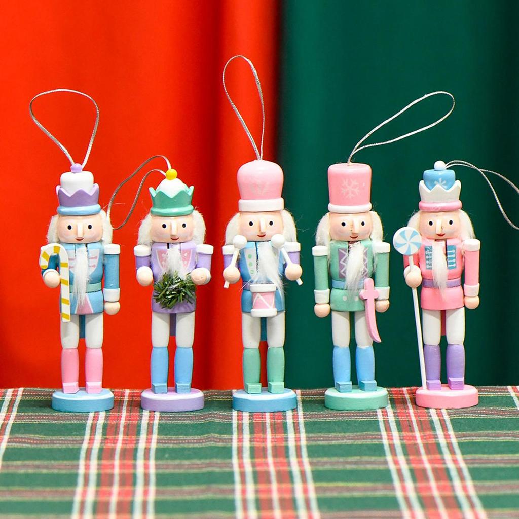 Christmas Nutcracker Figurines 5 Pieces Holiday Doll Decor Wooden Christmas Nutcracker For Home Bookshelf Entrance Hall
