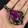 Lab-Created Ruby Gemstone Pure Copper Wire Wrapped Designer Handmade Pendant Jewelry Gift For Woman