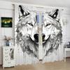 2pcs- Sketch Wolf Head Polyester Curtains, Pole Bag Curtains 42*84, Bedroom, Living Room, Home Room Decoration