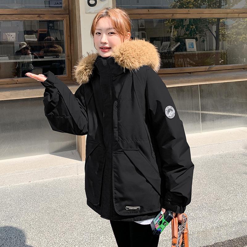 New Navy Blue Tooling Parker Down Cotton Clothes for Women, Thickened Short Jacket for Women L чёрный