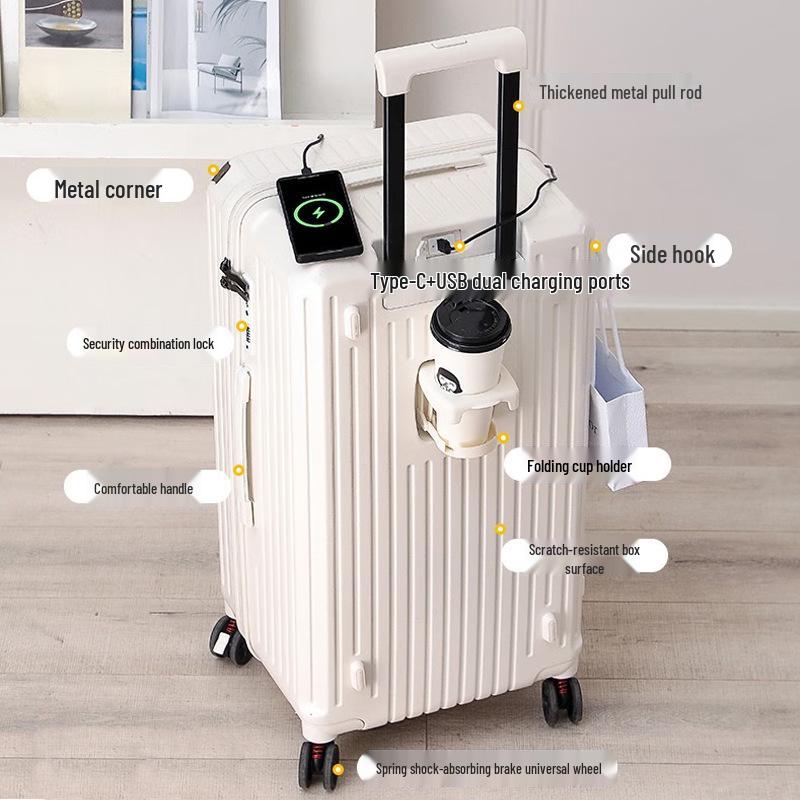 28-inch Women's Multifunctional Travel Suitcase with Charging Port and Large Capacity