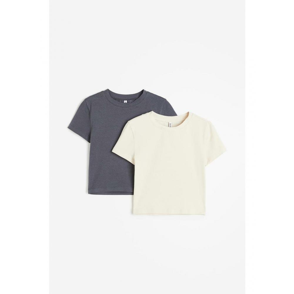 

H&M Укороченная футболка из 2 предметов Светло-бежевый Темно-серый 1141812008