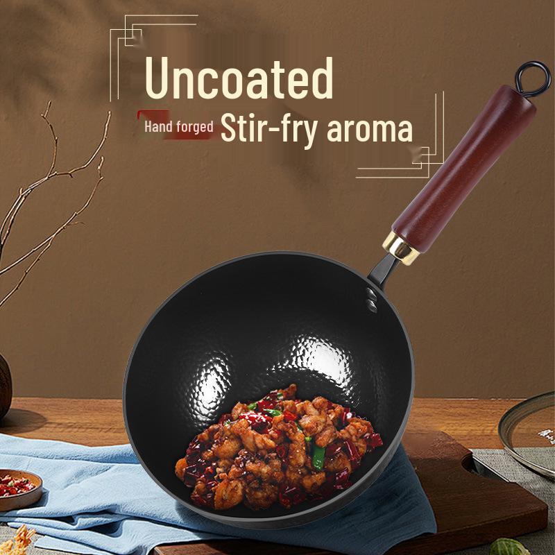 20cm Ručně kovaný tepaný wok – Nepotažená mini pánev