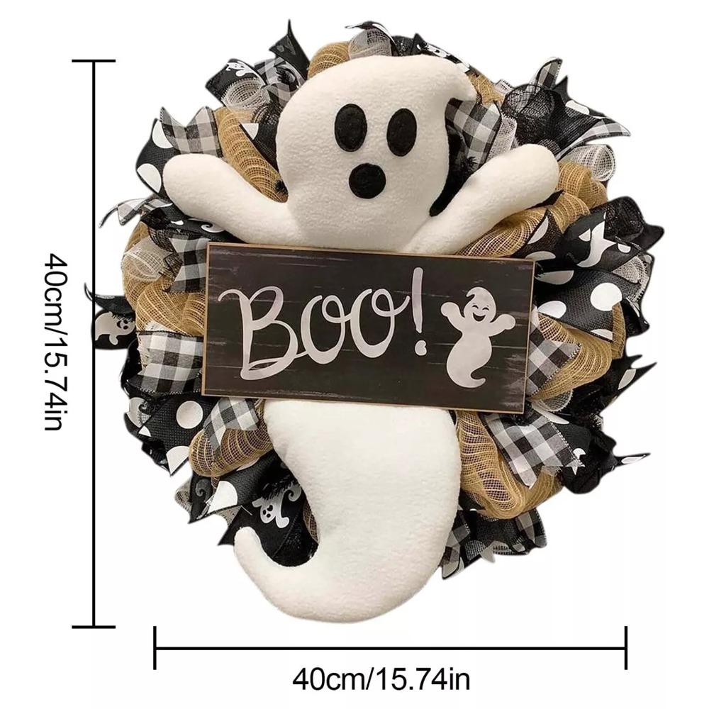 40cm Halloween Wreath Decorations Large Scary Halloween Plush Ghost Garland Holiday Decor Horror Wreath Front Door Wall Ornament