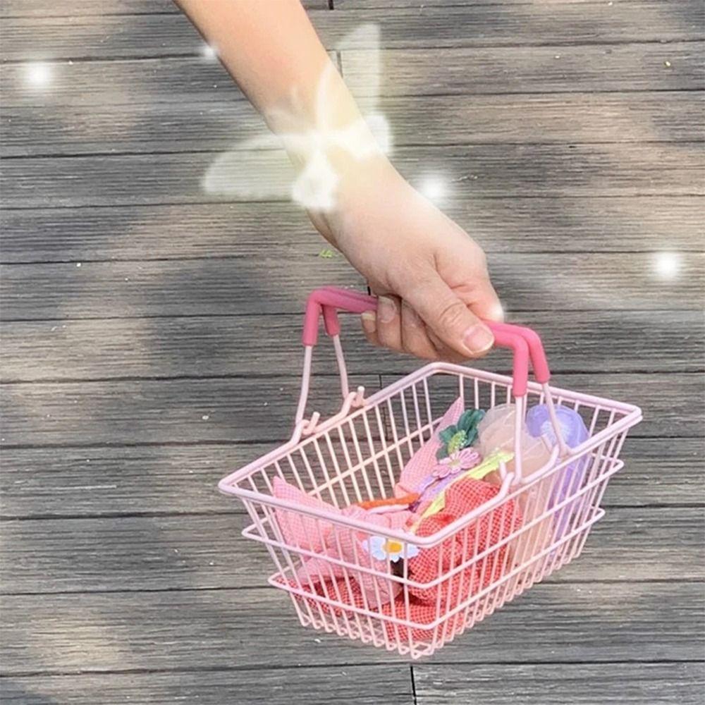 S/M/L Storage Basket Mini Large Capacity Desktop Organizing Basket Iron Pink Hand Basket for Jewelry Cosmetics Parts Sundries