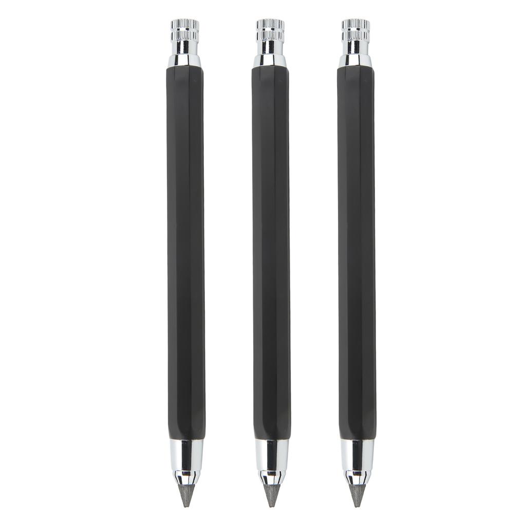 3Pcs Mechanical Carpenter Pencil 5.6mm Scribing Tool Marker Set Kit for Woodworking Black