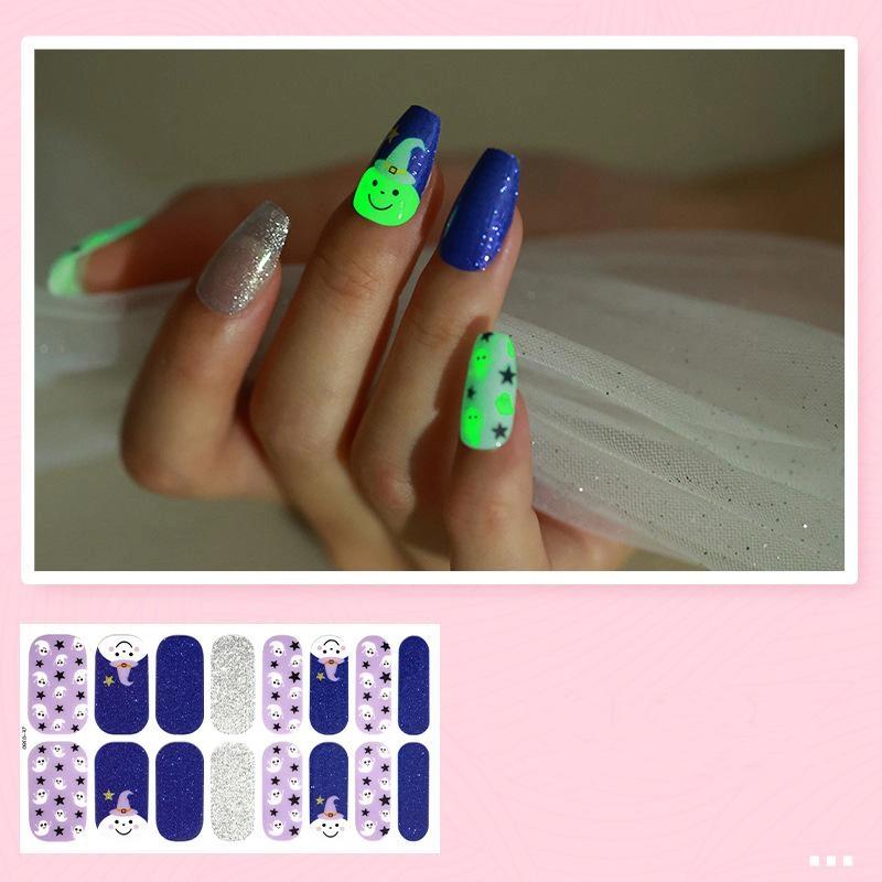1 Arkusz Naklejki na Paznokcie na Halloween Wodoodporne Europejskie i Amerykańskie Kreskówkowe Dziecięce Słodkie Bez Pieczenia Nocne Światło Ozdoba Paznokci