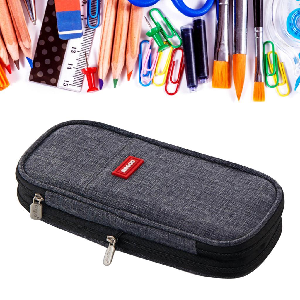 Pencil Bag Gray Large Capacity Metal Zipper Canvas Mesh Pocket Large Pencil Case for Students School Office Student