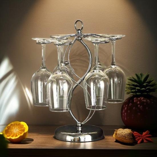 Metal Wine Glass Holder Freestanding Rack for 6 Glasses Compact Goblet Organizer for Kitchen Countertop And Bar