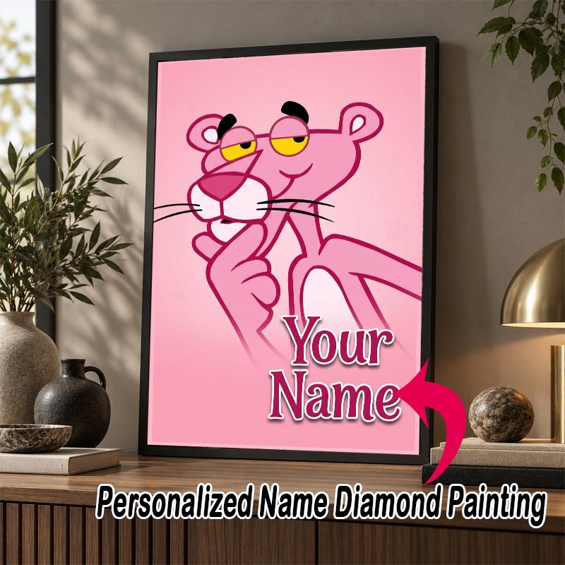 Custom Name The Pink Panther 5D Diamond Painting Personalized Full Drill Diamond Art Kit Gift