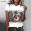 Short Sleeve Christmas Deer Pattern Women Street T-Shirts Oversized O-Neck 3d Printed Christmas Festival Ladies Casual Tops