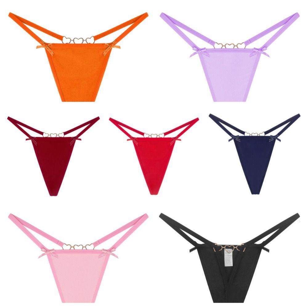 Low Waist Bow Thong Solid Color Traceless Briefs Female Lingerie Sexy G-String Women