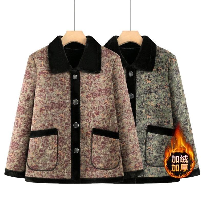 Middle-aged and old new velvet winter thickened padded jacket lapel padded jacket Middle-aged and elderly mothers warm padded jacket