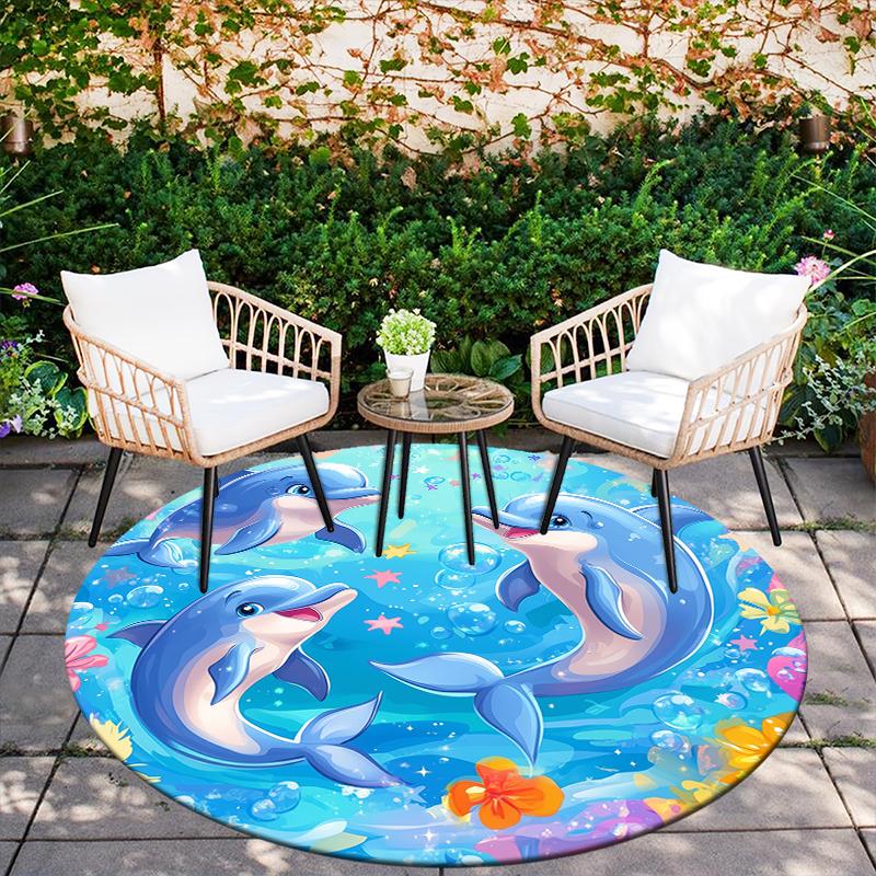 Cartoon Colorful Dolphin Pattern Round rug,Carpet Rug for Living Room Bedroom  Playroom ,Non-slip Floor Mat,Holiday Gifts and Birthday Gifts.