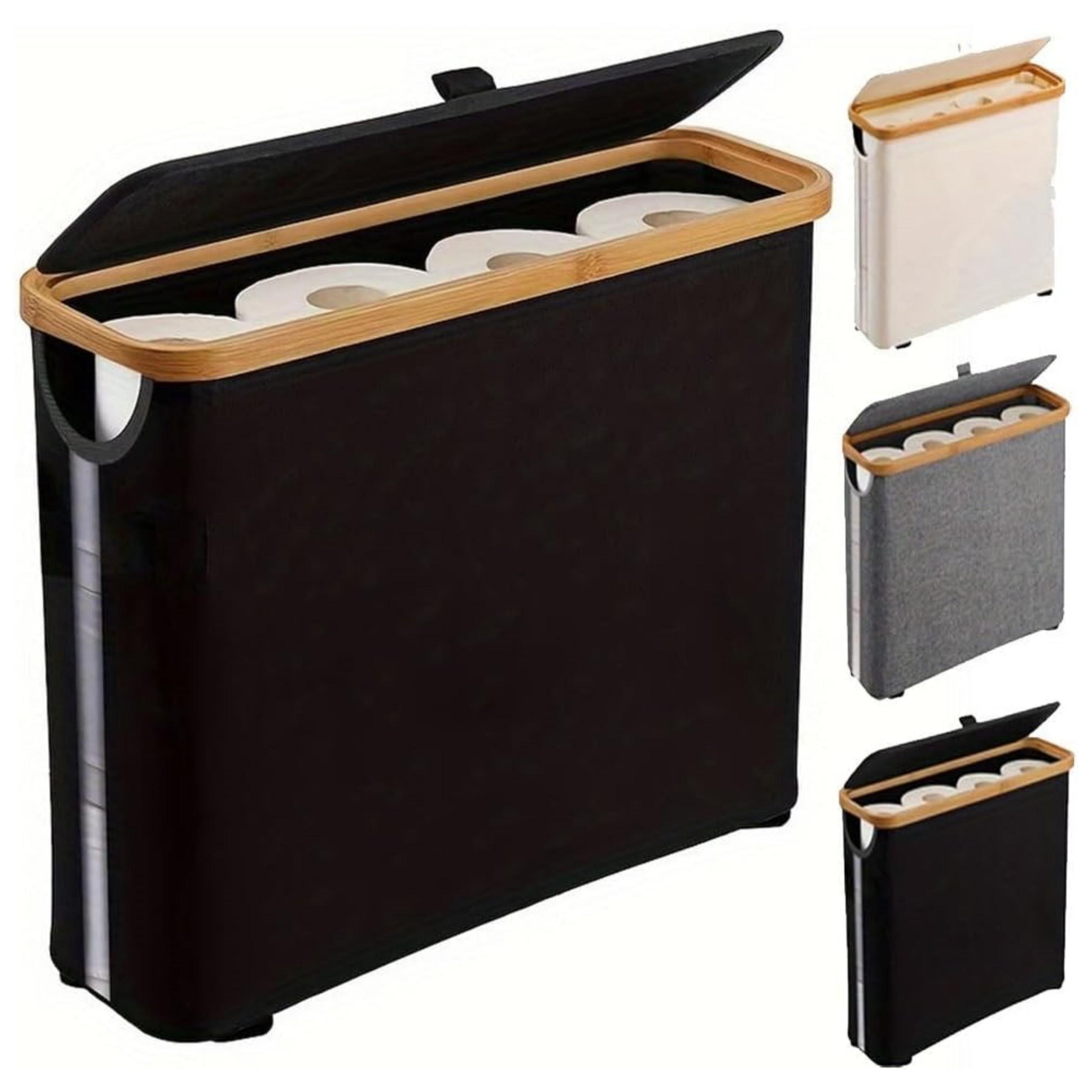 

Прямоугольная корзина-органайзер для ванной комнаты, бамбуковый держатель для туалетной бумаги с крышкой - Прямоугольная корзина-органайзер для ванной комнаты для салфеток и аксессуаров чёрный