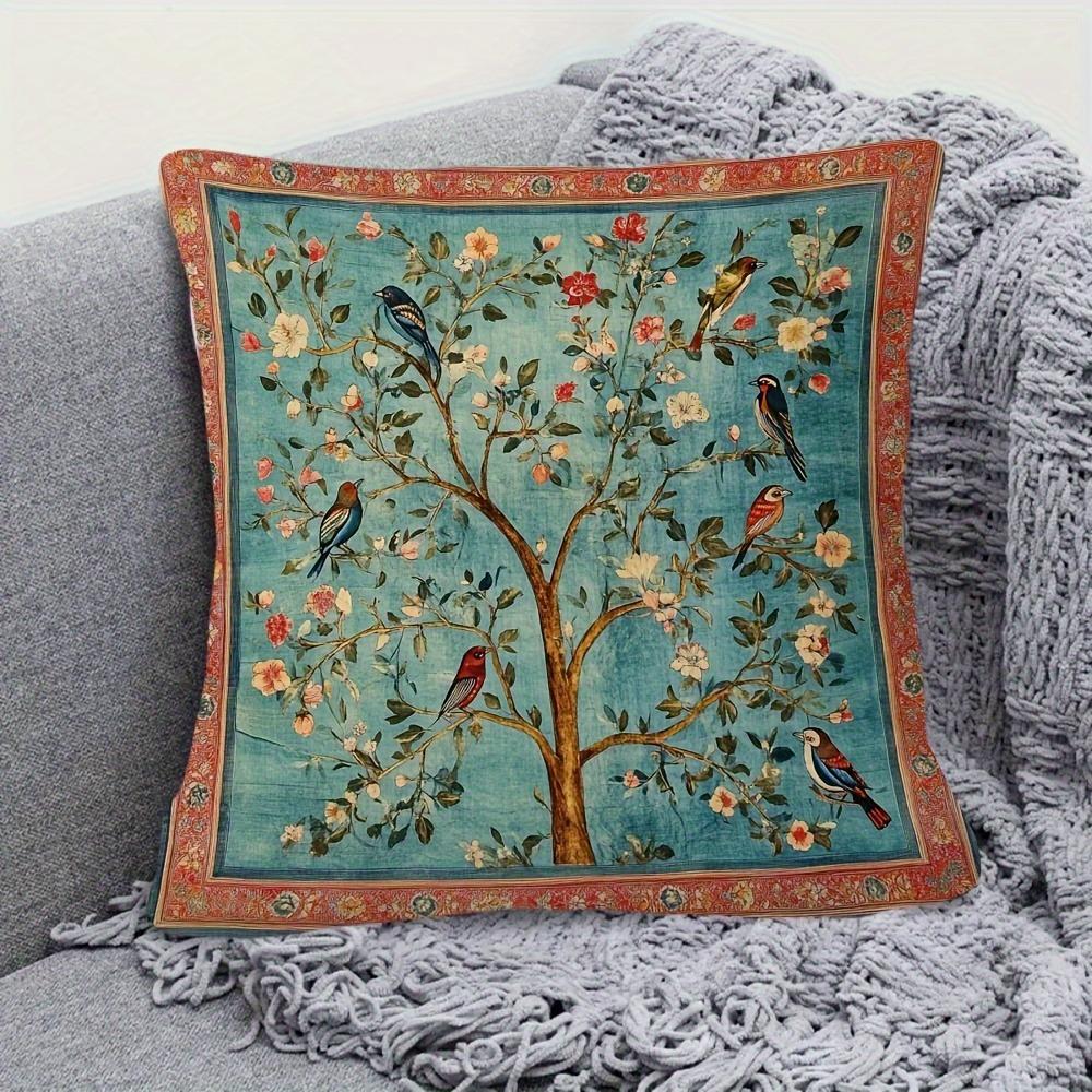 Exquisite Floral and Bird-Printed Pillowcase for a Touch of Nature's Beauty Sofa cushion cover, home decoration, 2D printing