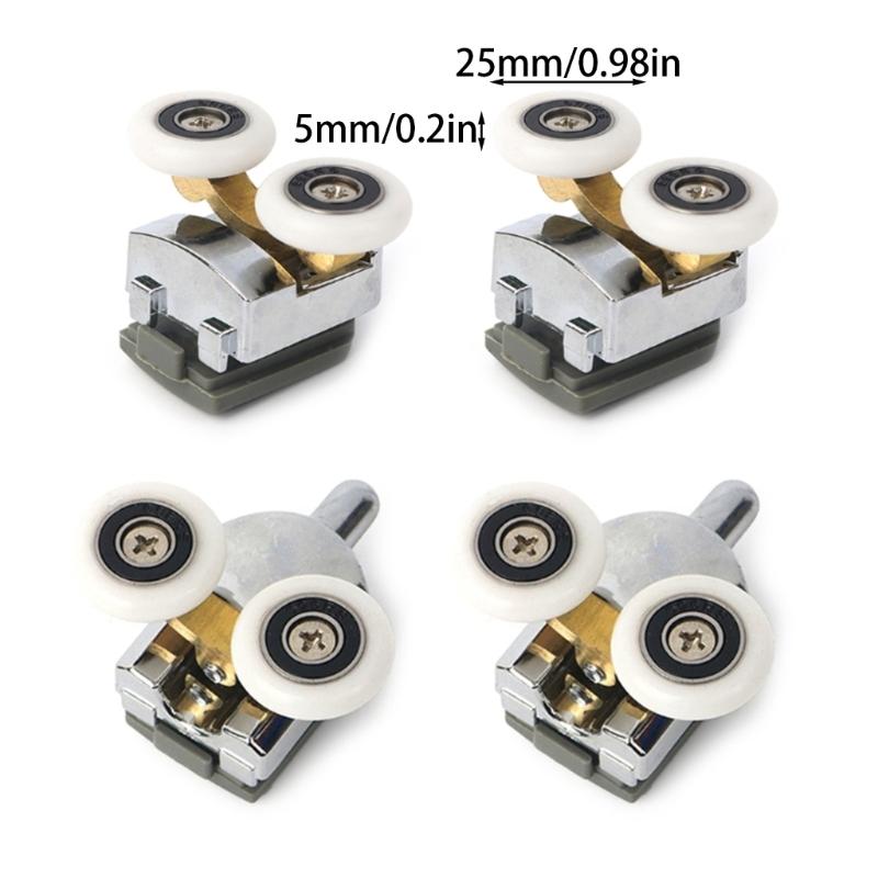 Set of 4 Curved Shower Door Rollers 23/25mm Top and Bottom Shower Glass Door Wheel Quiet Shower Door Pulley Replacement