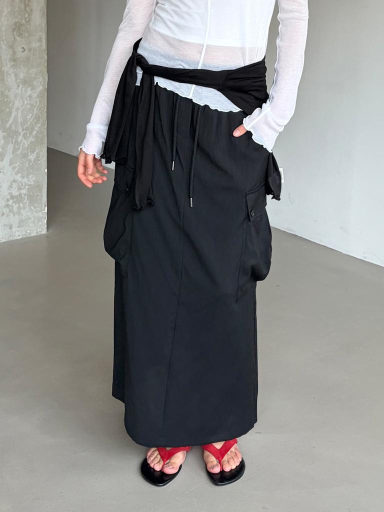 Kelidu Big Pocket Cargo Maxi Skirt_Black