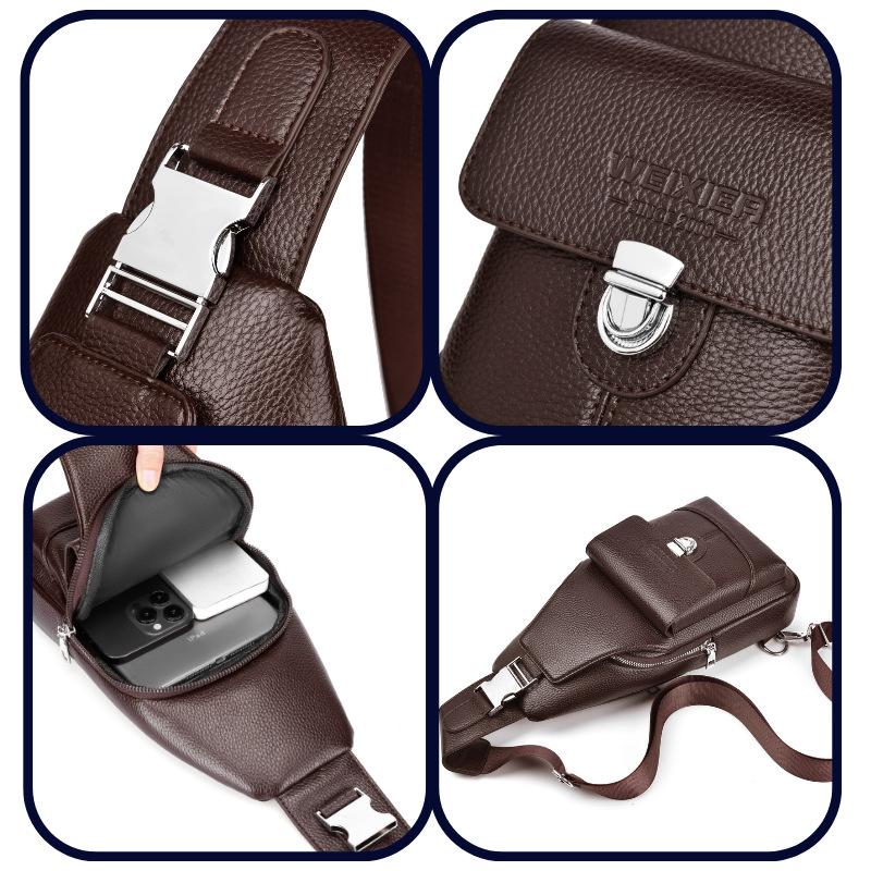 Large Capacity Men's Crossbody Bag  PU Leather Sling Pouch, Chest Bag,for Phone, Wallet & Keys, Outdoor & Daily Commute