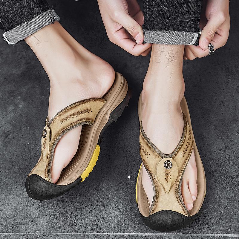 Luxury Designer 2024 New Genuine Leather Mens Shoes for Men Summer Sandals Footwear Slippers Fashion Flip Flops Large Size 38-46