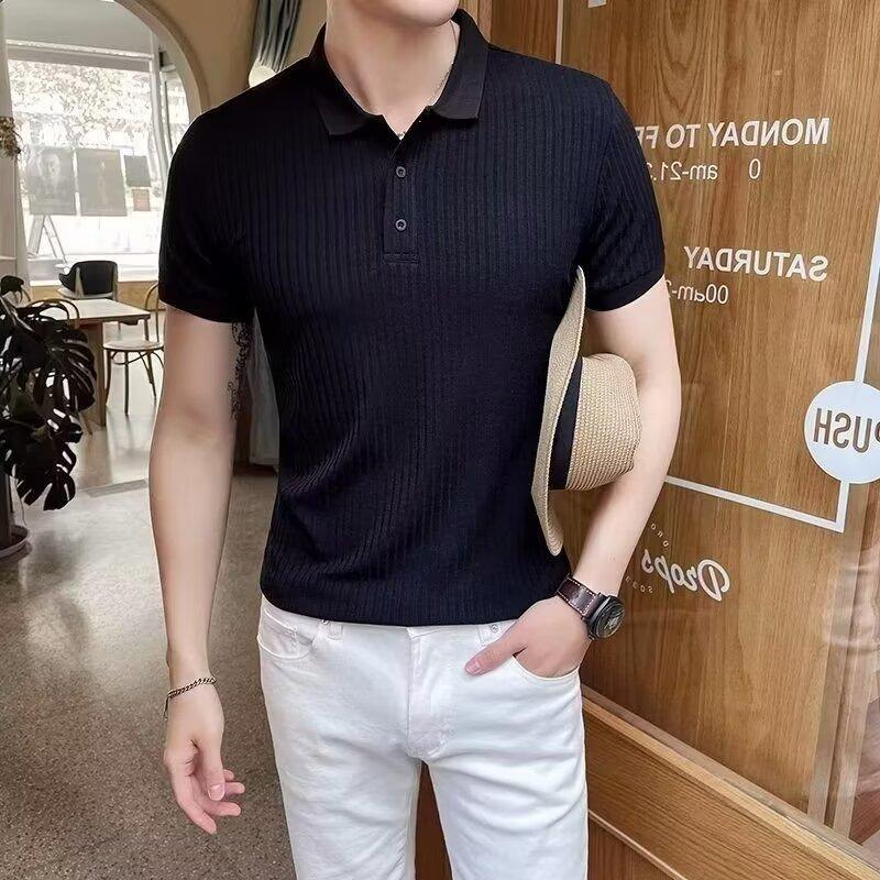 Men Slim Fit Short Sleeve Polo Shirt Korean Style Summer Casual Top