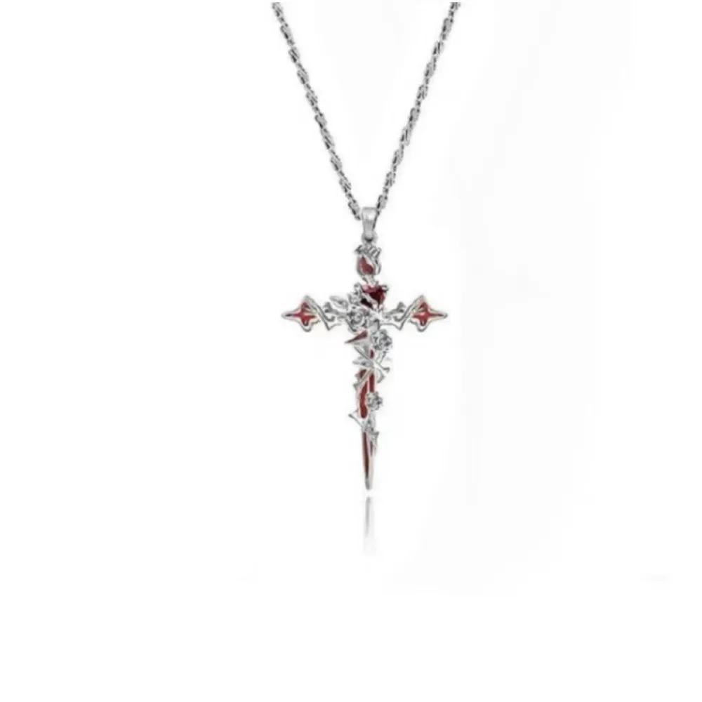 Retro Fashion Y2K Dark Gothic Punk Rose Cross Thorn Earring Unisex Piercing Ear Needle Jewelry Accessorie Pendant Necklace