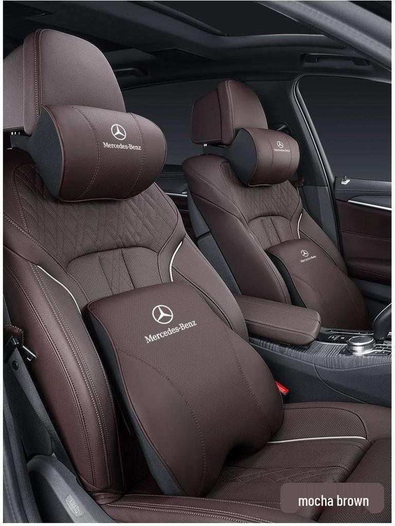 Cojín de Cabeza y Respaldo de Cuero Genuino para Coche Mercedes-Benz - Almohada Universal para E300L, C260, GLC (Todas las temporadas)