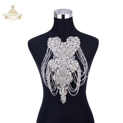 Hot Sale Handmade Sew-On Chenille Fabric Flower Resin Rhinestone Patches Applique for Wedding Dress