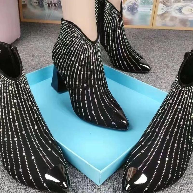 Fashion Fashion Women's Boots Luxury Rhinetstone Ankle Boots 2025New Pointed High-heeled Boots for Women Casual Chelsea Boot Botas Mujer