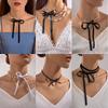Accessories Baroque Pearl Round Bead Necklace Black Ribbon Bow Choker Temperament Strap Female