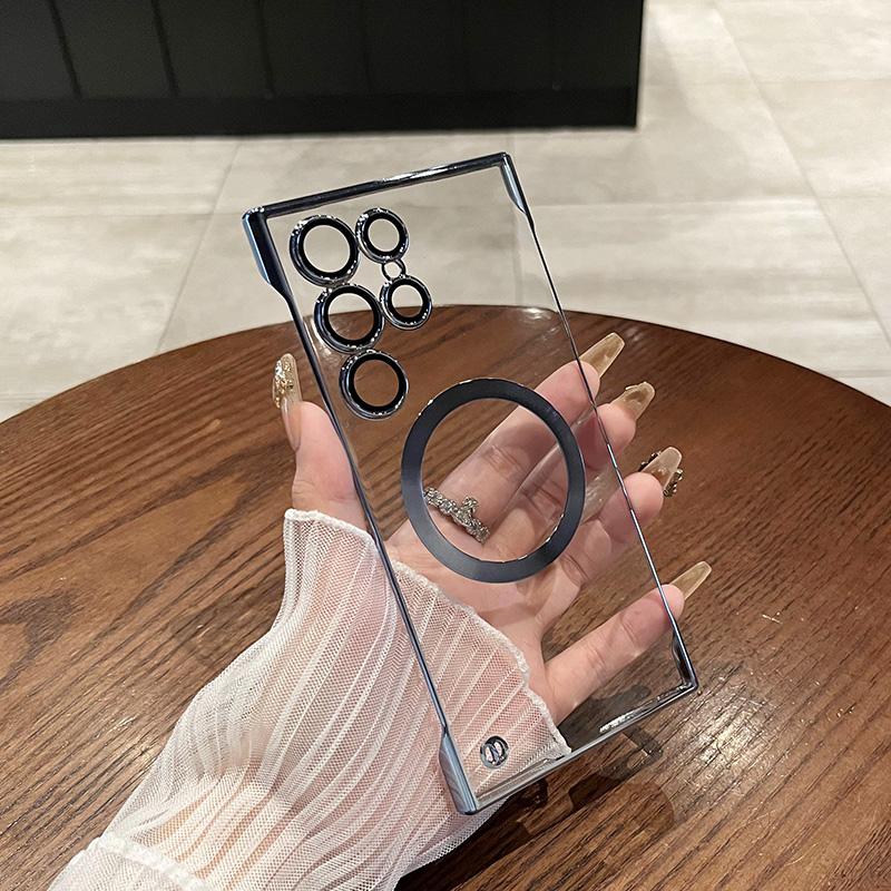 Luxury Plating Magnetic Case For Magsafe For Samsung Galaxy S24 Plus S23 S22 Ultra For Magsafe Wireless Charging Clear PC Cover