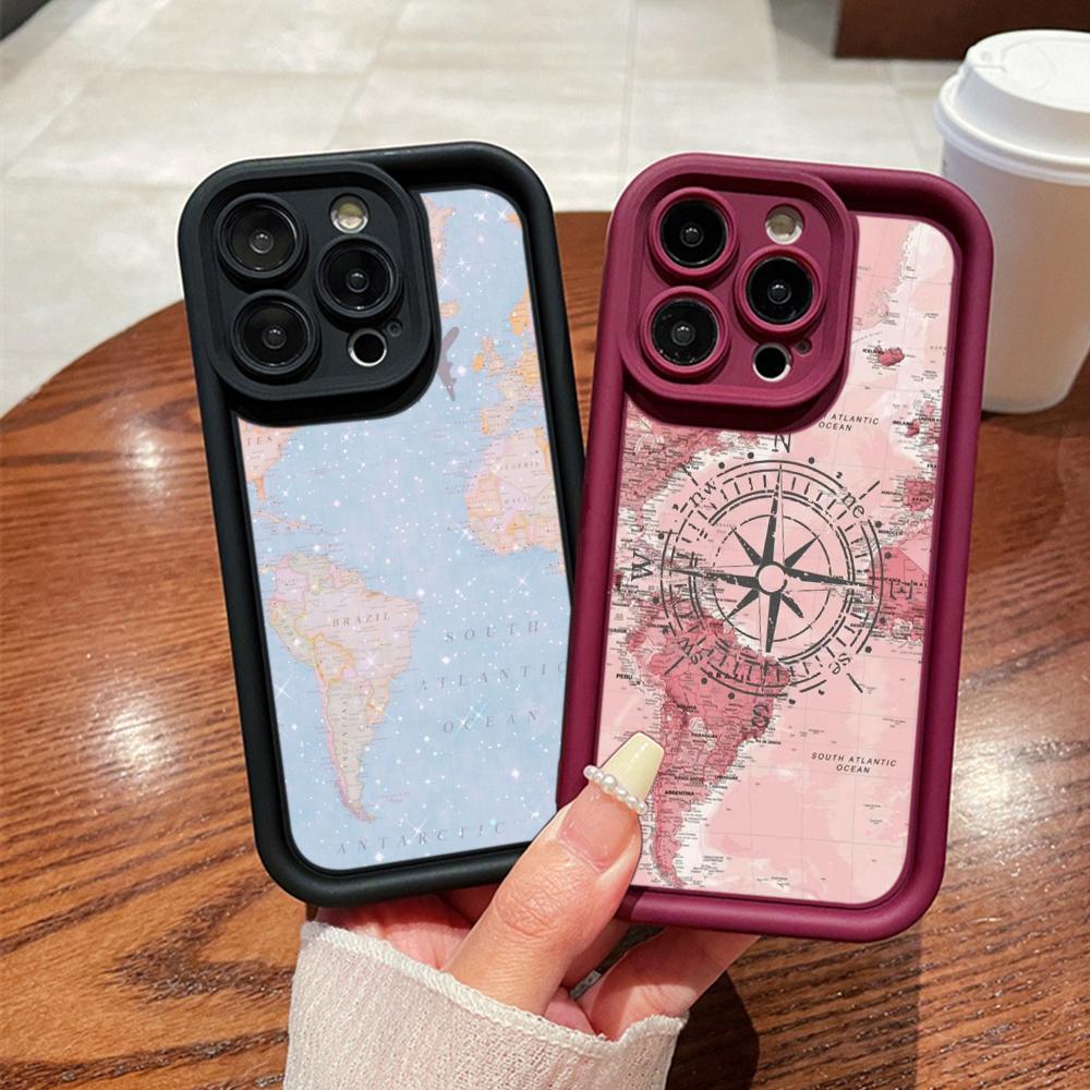 LZ24 Map airplane trajectory art Silicone Phone Case for iPhone 11 13 14 15 16 Pro Max 7 8 16 Plus 12 mini XS Max XR Shockproof Back Cover