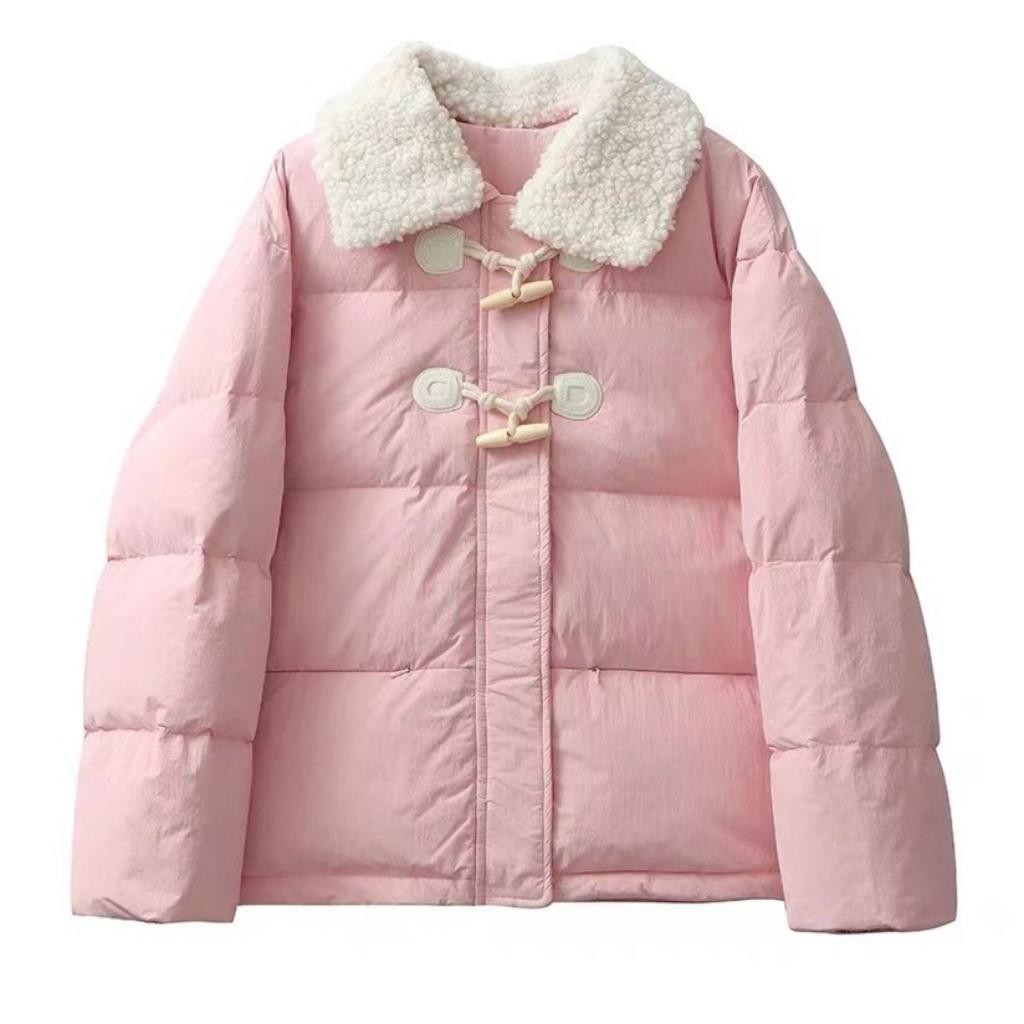 2025 Horn Buckle Autumn and Winter New Cotton Jacket Women's Lamb Wool Thickened Short Preppy Style Korean Version Jacket