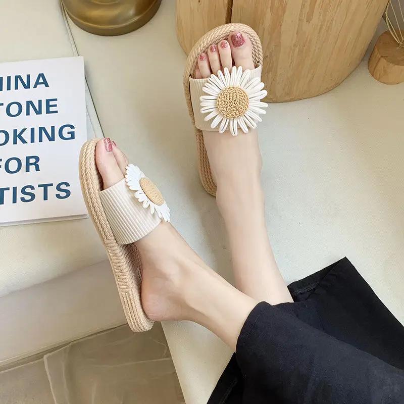 Flach am Strand Blumenschuhe Pantoletten Innen Außen Damen Hausschuhe und Damen Sandalen Aprikose Grün Offene Zehen Wort Angebot Eva I Vip