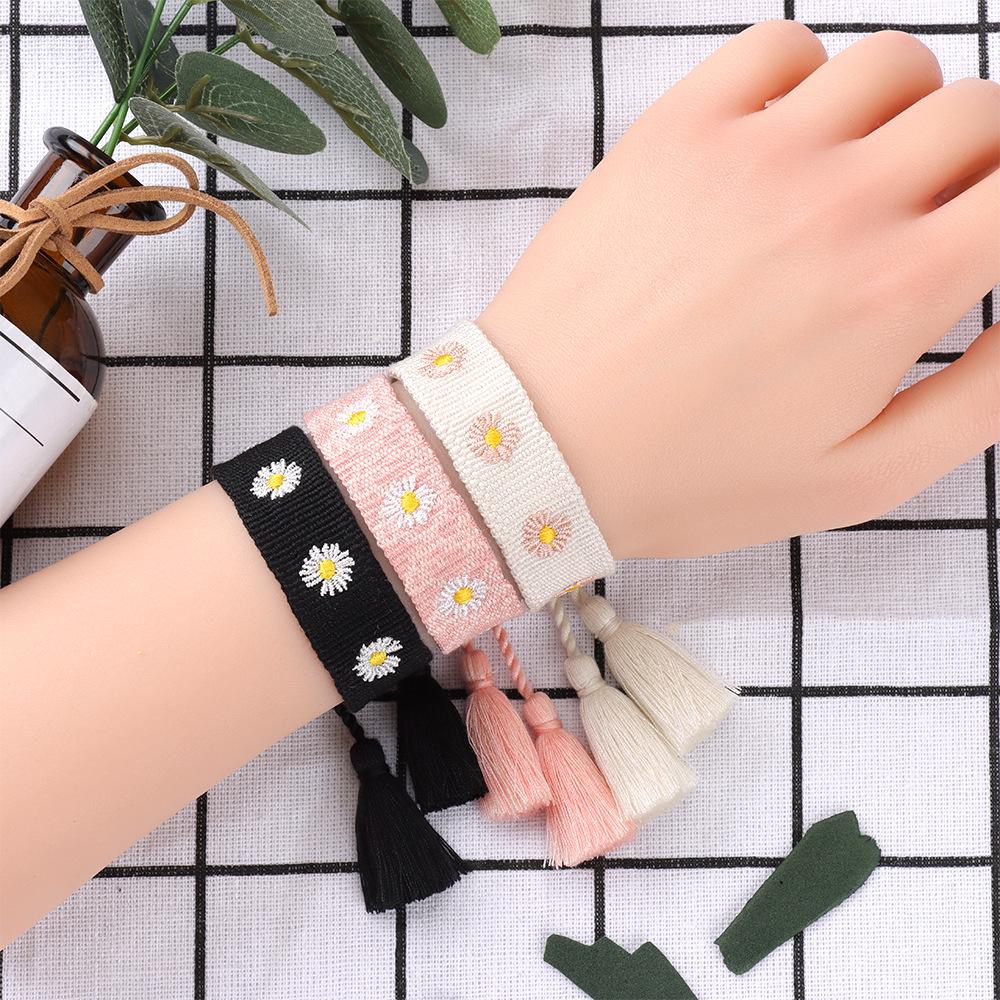 Handmade European Style Embroidered Love Bracelet with Tassels for Girls