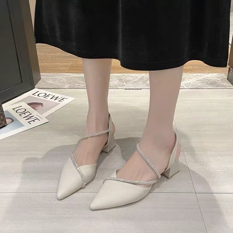 Versatile Skirt High Heels Women's Shoes Sandals Women's 2025 Summer New Bag Head Medium Heel Thick Heel Fairy Style Fashion