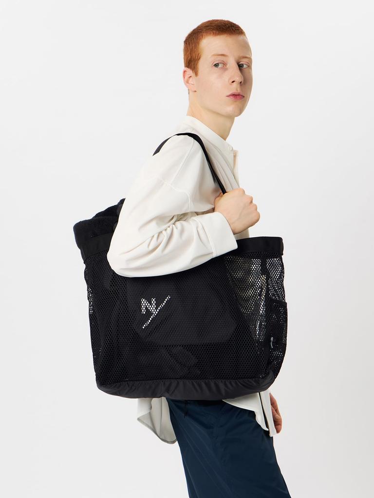 Mesh Tote Black OS [Neutralworks.] Bag, Breathable, Lightweight, Gym/Pool Bag, Simple, Compact, Foldable, Large,