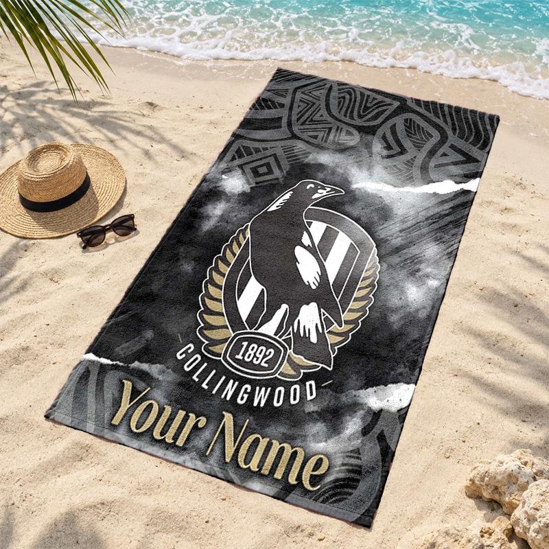 Collingwood Football Club Benutzerdefinierte Namens-Strandtücher dienen auch als Badetücher Sommer-Essential ein Muss für draußen den Strand und den Pool