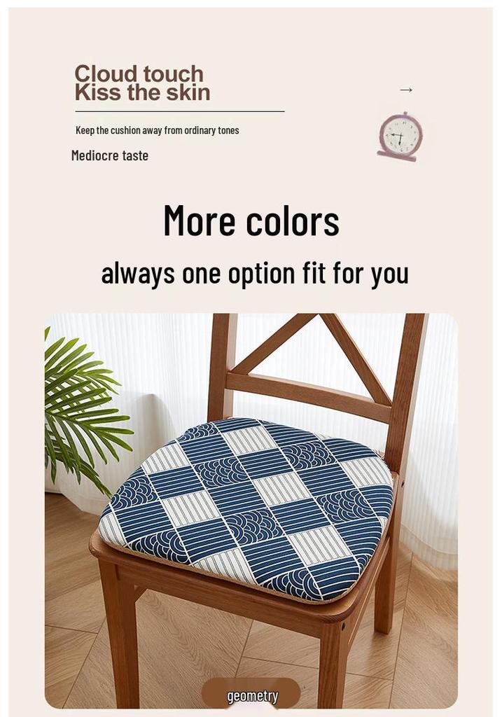 Solid Wood Dining Chair Cushion - Horseshoe Shaped Printed Cotton Linen