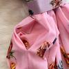 Summer Women Elegant Turn-down Collar Designer Print Long Midi Runway Party Shirt Dresses With Belt