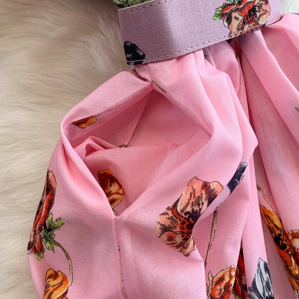 Summer Women Elegant Turn-down Collar Designer Print Long Midi Runway Party Shirt Dresses With Belt