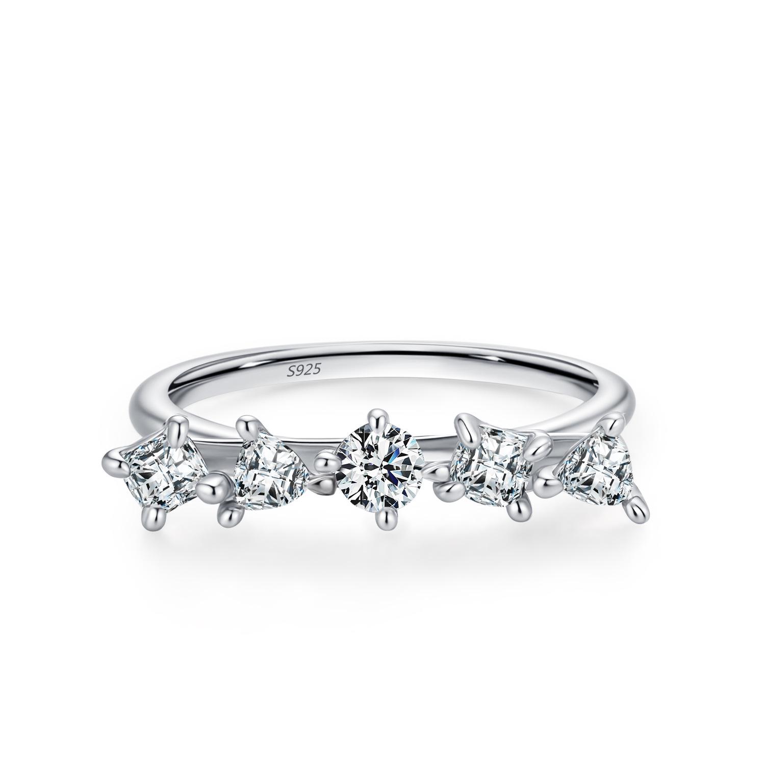 

S925 Sterling Silver Irregular Geometric Zircon Ring - Women s Creative Design High-End Statement Piece Size 7