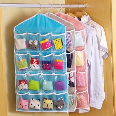 16Pockets Clear Hanging Bag Socks Bra Underwear Rack Hanger Storage Organizer
